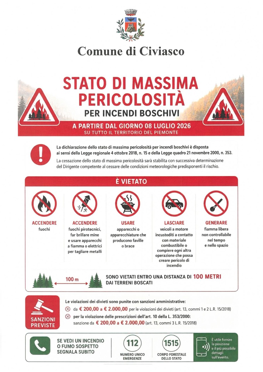 Stato di massima pericolosità per incendi boschivi